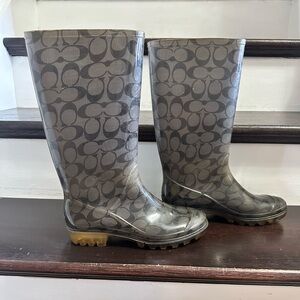 Coach Brown and Gray Signature Monogram Rain Boots size 7